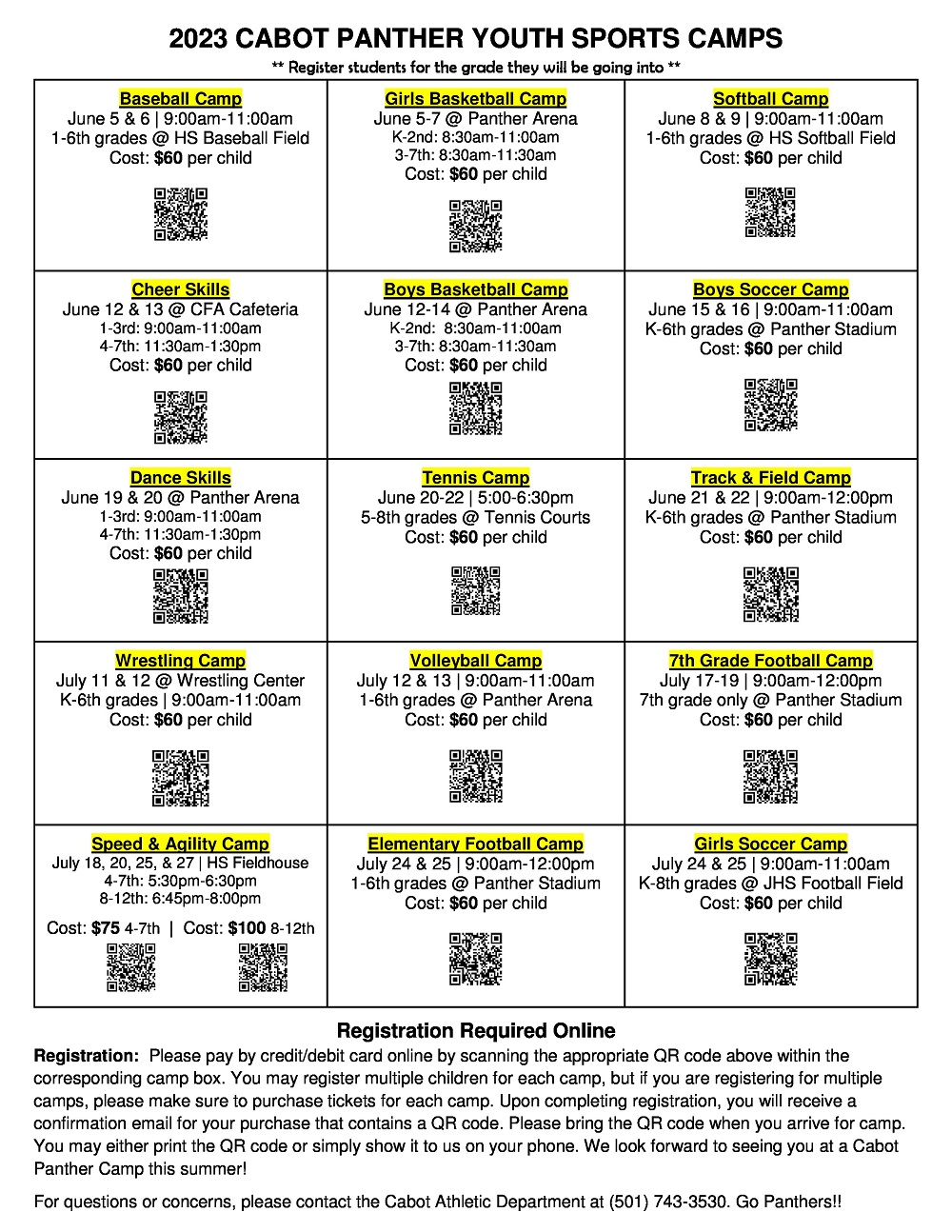 2023 Summer Youth Sports Camps Flier
